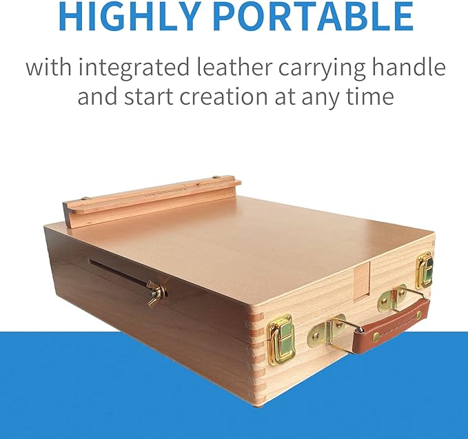 Falling in Art Wooden Tabletop Easel, Solid Wood Sketchbox Desktop Easel for Painting, Portable Art Drawing Easel for Beginners and Professionals