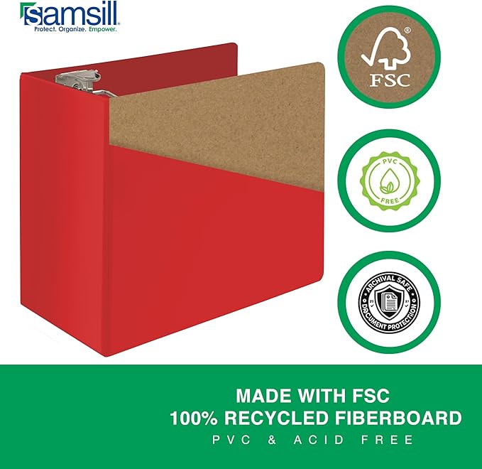 Samsill Durable 6 Inch Binder, Made in The USA, Locking D Ring Binder, Customizable Clear View Cover, Ruby Red, Holds 1225 Pages