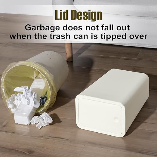 TrashAid 2 Pack Bathroom Trash Can with Lid, 2.6 Gallon / 10 Liter Small Garbage Can with Press Top Lid, Plastic Wastebasket with Pop-up Lids for Toilet, Office, Bedroom, Living Room, White