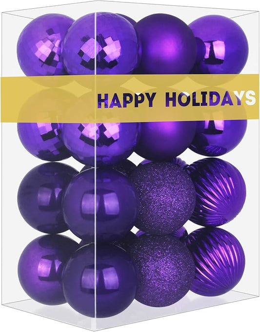 GameXcel 24Pcs Christmas Balls Ornaments for Xmas Tree - Shatterproof Christmas Tree Decorations Medium Hanging Ball Purple 2.5in x 24 Pack