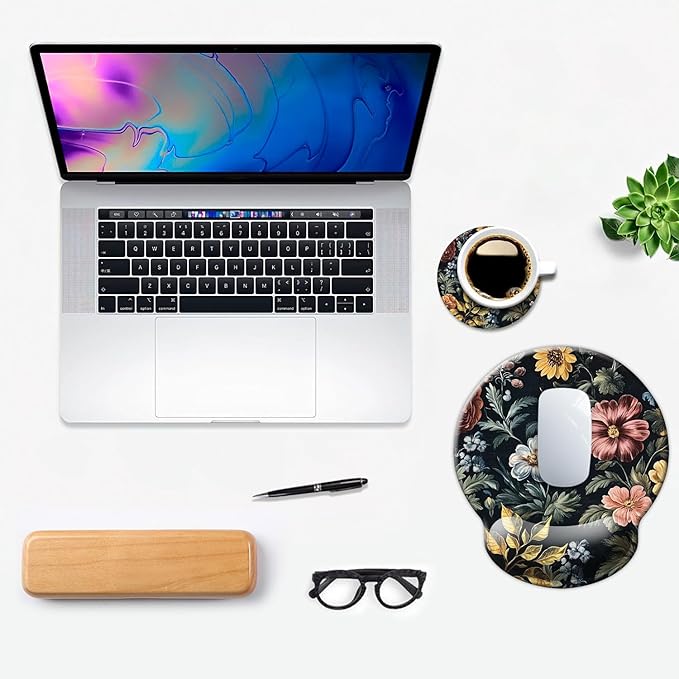 Ergo Comfort Gel Wrist Rest Mouse Pad-Ergonomic Office Mousepad with Wrist Support-Non-Slip, Design Desk Accessories Mat for Home&Game Decor Cute Floral