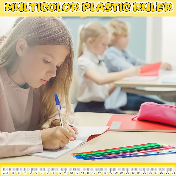 Teling 192 Pack Rulers Bulk for Classroom Transparent Colorful Metric Rulers with Inches and Centimeters 8 Colors for Kids Back to School Supplies(12 Inch)