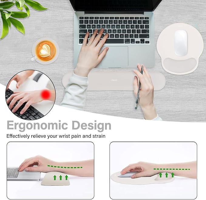 MOSISO Wrist Rest Support for Mouse Pad&Keyboard Set, Circle Curved Ergonomic Mousepad&Coaster Non-Slip Base Home/Office Pain Relief&Easy Typing Pad with Soft Cloth&Silicone Lining, Stone Gray