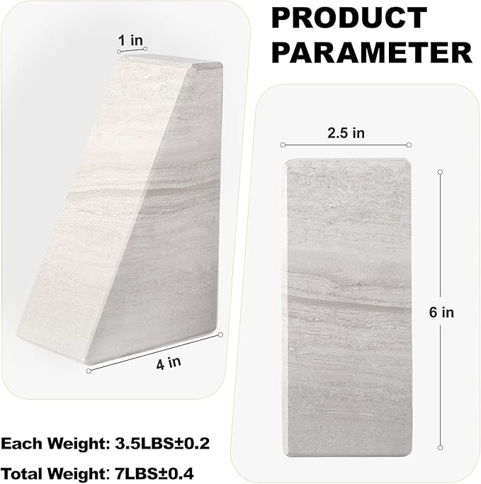 Marble Book Ends for Heavy Books, Decorative Bookends for Shelves, Durable and Heavy-Duty Bookends for Hardback Book & CDS, Off-White Unique Books Stopper & Holder, Set of 2