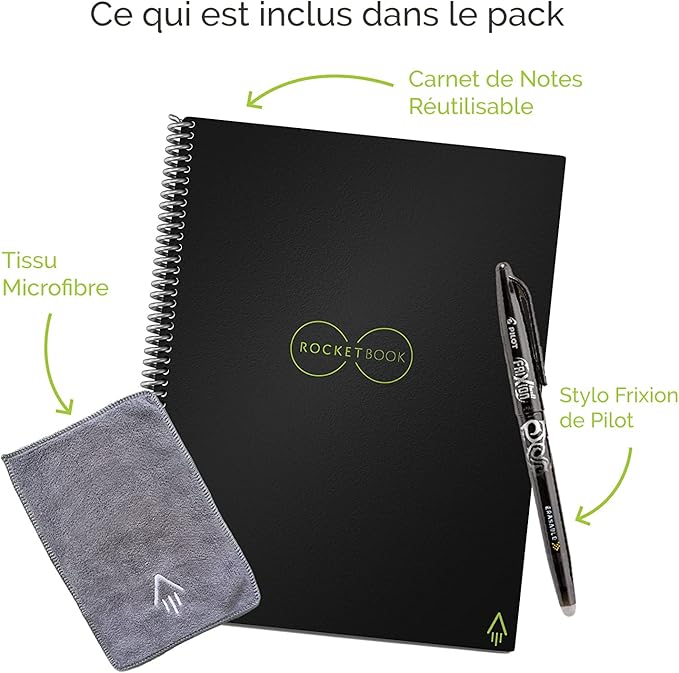 Rocketbook Fusion Reusable Undated Productivity Planner, Executive Size 6x8.8, Navy Blue - Goals, Monthly and Weekly Calendar, Daily To-do List, Lined and Dotted Notes Pages