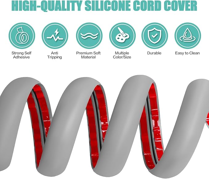 Floor Cord Cover Cavity 0.8"x0.37" Self Adhesive Cord Hider, 3.3FT Low Profile Cable Management, Extension Strip Protector for Wires, Prevent Cable Trips for Offices, Gyms, Exhibitions (Gray)