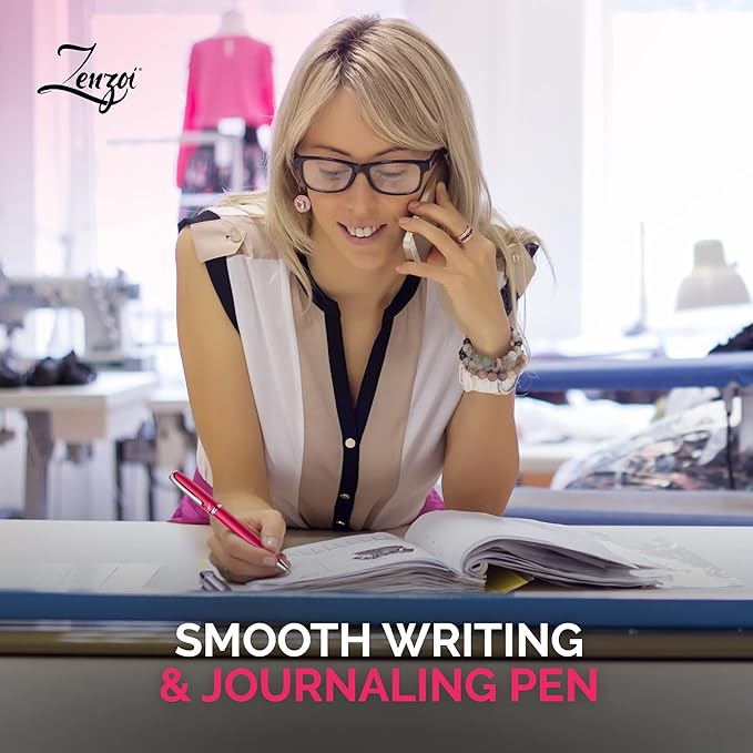 ZenZoi Pink Ballpoint Pen – Refillable, Luxury Pen for Women, Men. Smooth Writing Premium Schmidt Ink Refills. Fancy, High End Pen Gift Set. Retractable, Professional, Journaling pen