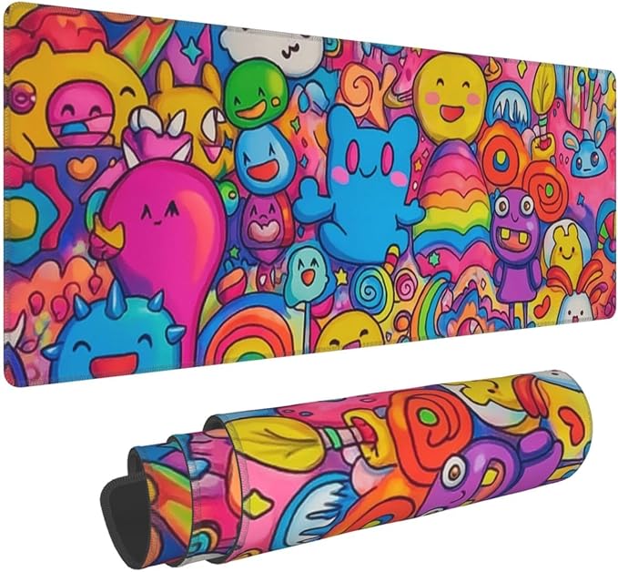 Cartoon Mouse Pad 31.5 X 11.8 Inch Big Desk Rubber Base Stitched Edges Keyboard Pad XXL Mouse Mat for Home Game and Office