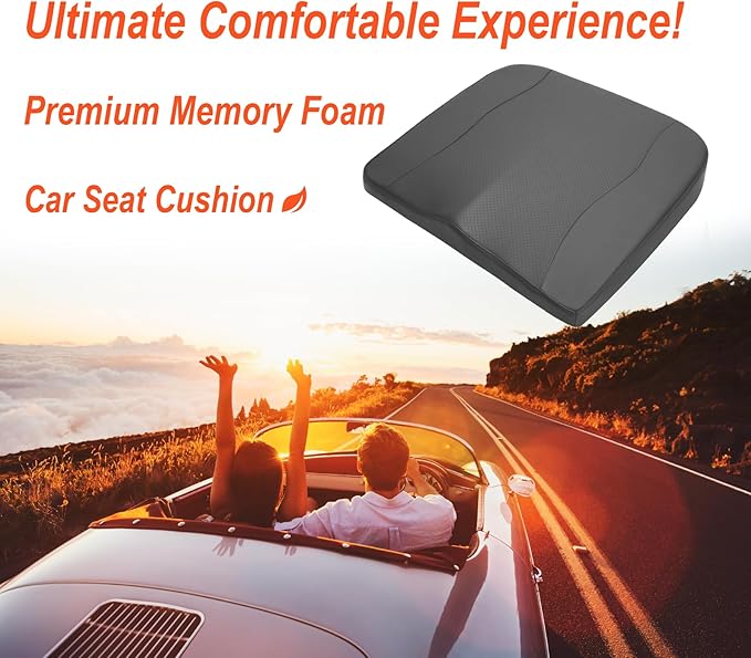 Car Seat Cushion, Comfort Memory Foam Car Cushions for Driving - Sciatica & Lower Back Pain Relief, Driver Seat Pillow for Auto, Office Chair, Wheelchair - Classic Grey