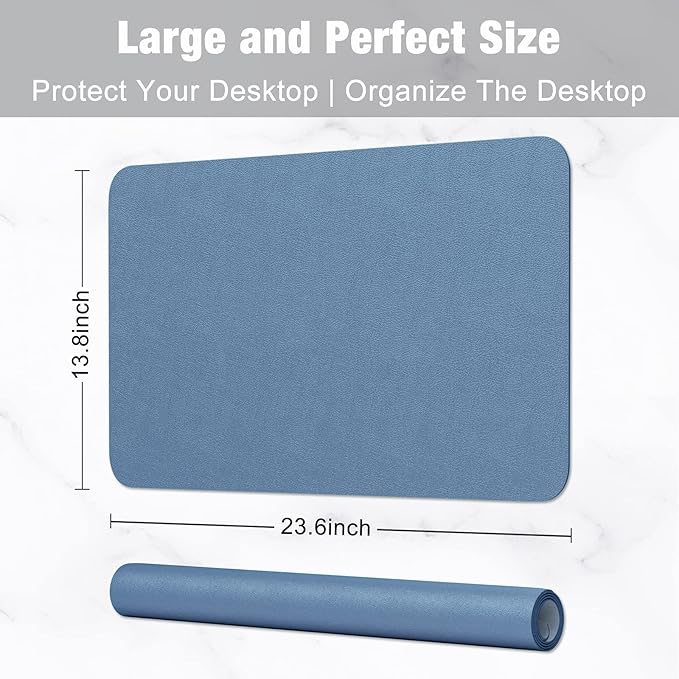 Hsurbtra Desk Pad, 23.6" x 13.8" PU Leather Desk Mat, M Extended Mouse Pad, Waterproof Desktop Blotter Protector, Non-Slip Ultra Thin Small Laptop Keyboard Writing Mat for Office Home, Dark Blue