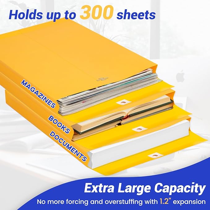 9x12 Expanding Manila Envelopes with Clasp 25 Pack, Goefun 180 GSM Heavyweight Expandable Manilla Folders 8.5 x 11 Letter Size, 1.2'' Expansion, for Home Office Business Storage and Organizing