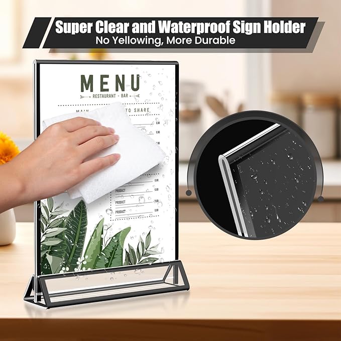 15 Pack Acrylic Sign Holder 5x7, Wedding Black Frame Table Number Holders Vertical, Clear Picture Frames Flyer Stands Tables Menu Holder, Double Photo Paper Display Holder for Party, Home, Office