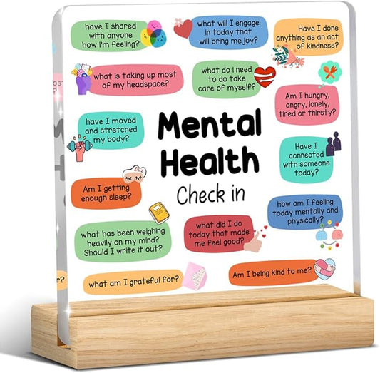 Therapy Office Decor, Counselor Office Must Haves, Mental Health Office Desk Decor, Gifts for Women Counselor Psychologist, Mental Health Check in Acrylic Sign for Halloween Christmas Gift