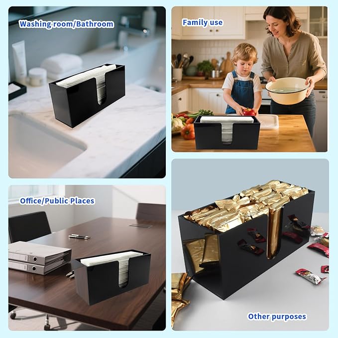 Paper Towel Holder for Countertop,Black Acrylic Napkin Dispenser-Multifold/C-Fold/Z-Fold Trifold Paper Towel Dispenser for Bathroom Kitchen Restaurant Toilet - Durable 5mm Thick (1)
