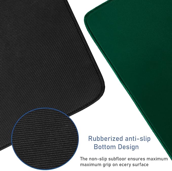 Gaming Mouse Pad with Stitched Edges, Durable Non-Slip Natural Rubber Base, Waterproof Computer Keyboard Pad Mat for Esports Pros/Gamer/Desktop/Office/Home - Green