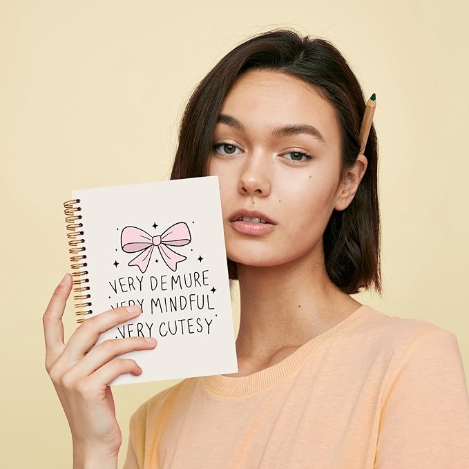 JXREQ Trendy Pink Bow Notebook, Coquette Girly Bow Journal Notebook, Very Demure Mindful Cutesy Journal for Women, Coquette Office Supplies, Preppy Girly Spiral Notebooks 5.5x8.3