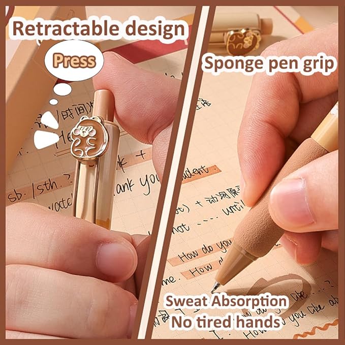 Cute Capybara Gel Pens 5Pcs Retractable Quick Dry Ink Pens 0.5mm Fine Point Black Ink Kawaii Smooth Writing Pens for School Office Supplies Aesthetic Pretty Fun Pens (Capybara)