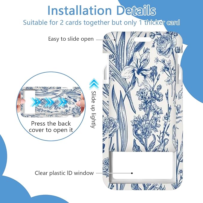 Blue Flower Badge Holder Reel Lanyard,ID Card Badge Holder Retractable Name Tag Clips for Doctor Nurse Teacher Office Student