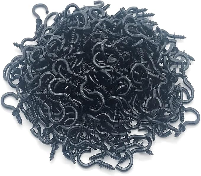 120 Pcs 1/2 Inch Screw-in Hooks Nickel Plated Metal Cup Hooks, Ceiling Hooks Black