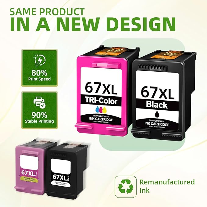 Hp Ink 67 & 67XL HP Printer Ink - Black Color Combo Pack for Hp 67 Ink Cartridges, HP 67XL Ink, DeskJet 2855e 2755e 2700 2700e 2800e 4155e 4255e 2827e 4100e 4227e, Envy 6055e 6000 6400 6455e Printer
