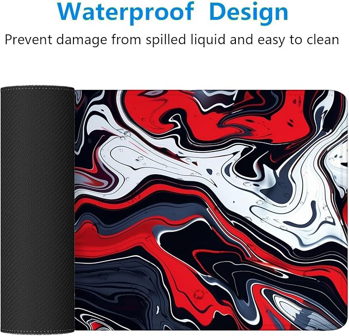 Red Marble Fluid Gaming Mouse Pad Desk Pad Abstract Black White Mousepad XL Large Gaming Mouse Pad Laptop Keyboard Mat Desk Pad Office Home Decor for Women Girl 31.5"x11.8"