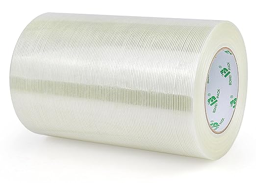 BOMEI PACK Wide Heavy Duty Fiberglass Filament Reinforced Packing Tape 8inch, 60yds x 5.5mil