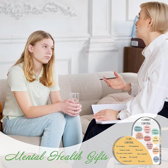 Things I Can Control Mental Health Decor, Acrylic Heart Gifts Mindfulness Decor for Therapy Office , School Counselor Sign Therapist Office Art Decorations for Therapist Office Living Room Bedroom