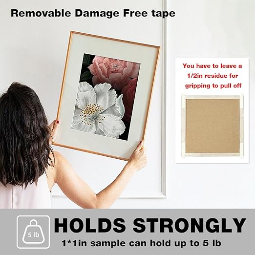 Damage Free Removable Wall Tape 40 Pack, Heavy Duty Double Sided Tape Black, Picture Hanging Strips Replacement, Mounting Tape Adhesive Strips