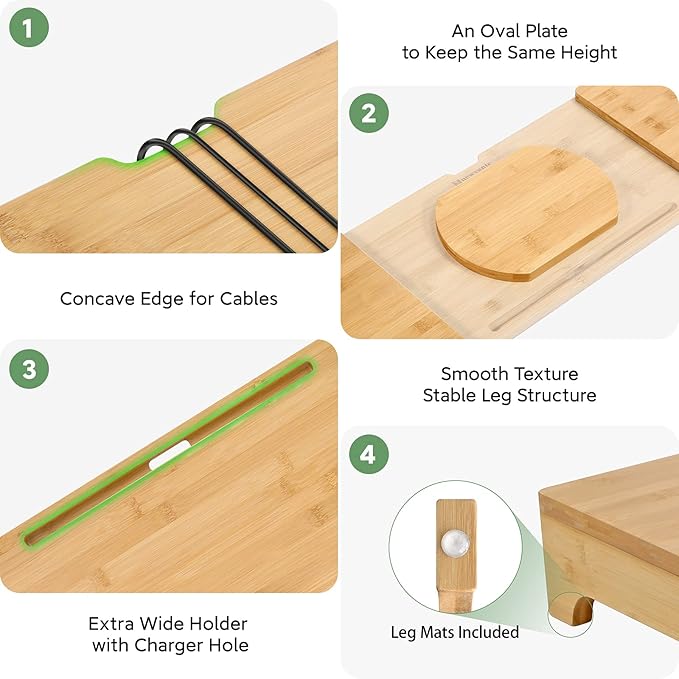 Nnewvante Monitor Stand Riser, 60 inch Large Bamboo Dual Monitor Stand for Desk, 3 Shelves Desktop Screen Riser with Adjustable Length Angle for Computer Laptop PC