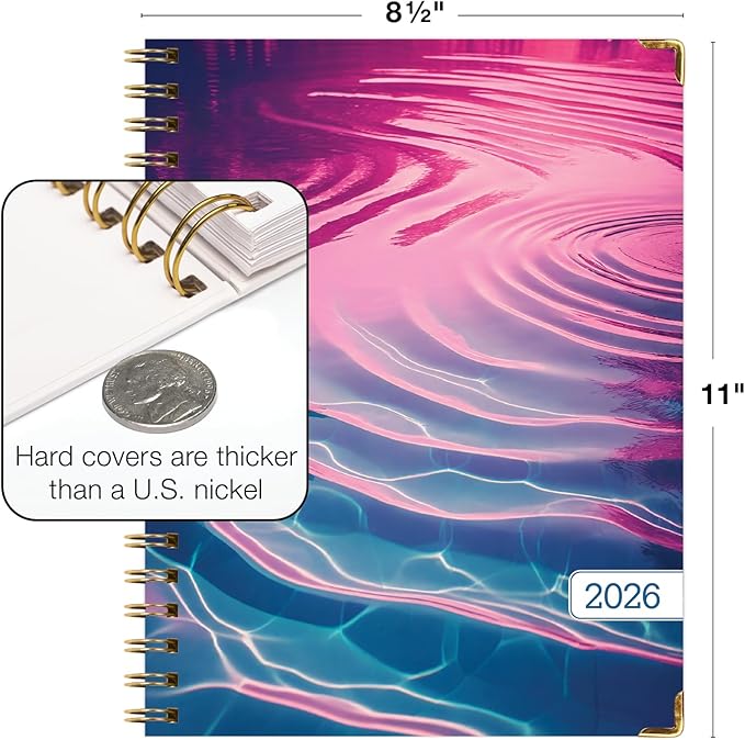 HARDCOVER 2026 Planner, 8.5"x11": 14 Months (November 2025 - December 2026), Daily Weekly Monthly Planner, Yearly Agenda, Bookmark, Pocket Folder and Sticky Note Set (Summer Bliss)