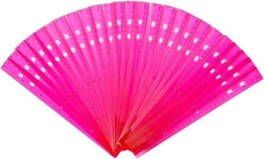 28 Pack Plastic Ruler 12 Inch Transparent Rulers - Metric Bulk for Kids School Office Classroom, Pink