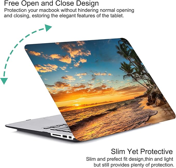 KEROM Compatible with MacBook Air 15 inch Case 2025 2024 2023 M4 M3 M2 A3241 A3114 A2941, Protective Plastic Hard Shell & Keyboard Cover for Mac Air 15 inch Case M4 M3 M2, Has Logo Cutout, Beach Theme
