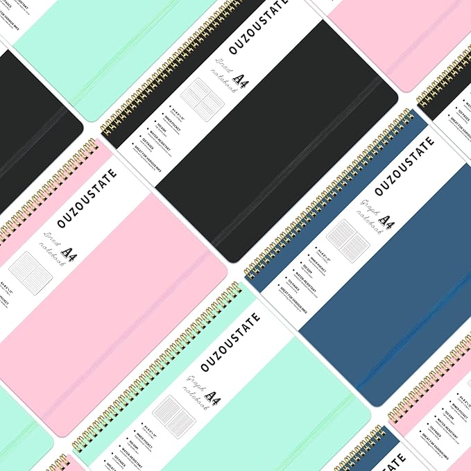 Spiral Graph Notebook 8.5” x 11”, A4 Black Grid Paper Notebook, 120 Pages 100GSM Thick Large Graphing Notebook，Hardcover Spiral Notebook Journals for Work School Engineering