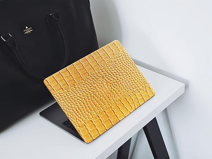 KEROM Compatible with Crocodile MacBook Air 13 Inch Case 2025-2022 M4 M3 M2 A3240 A3113 A2681, Textured Elegant Luxury Aligator Skin Snakeskin PU Leather Hardshell Case & Keyboard Cover, Yellow