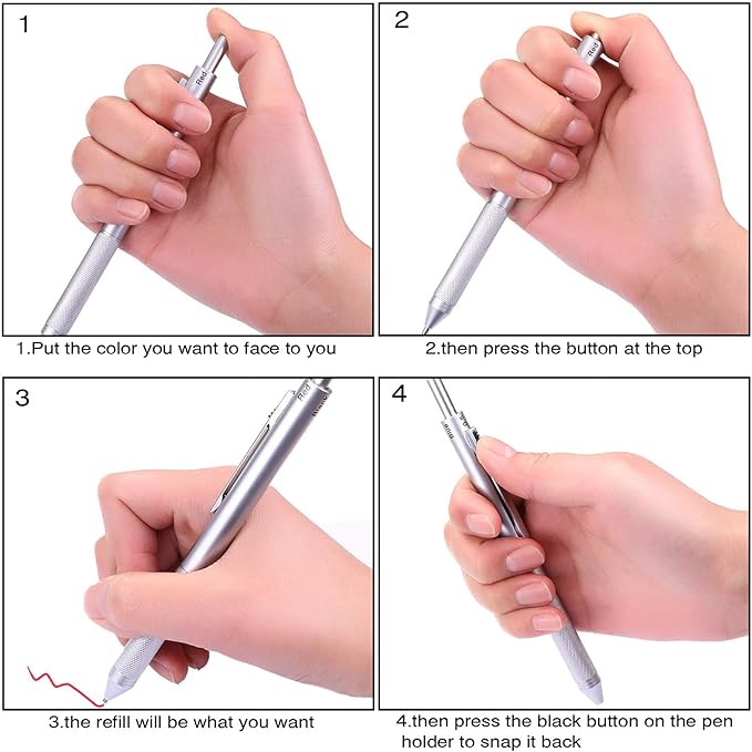 DUNBONG Metal Multifunction Pen, 4 in 1 Multicolor Pen, 0.5mm Mechanical Pencil, 1-Count (Red)