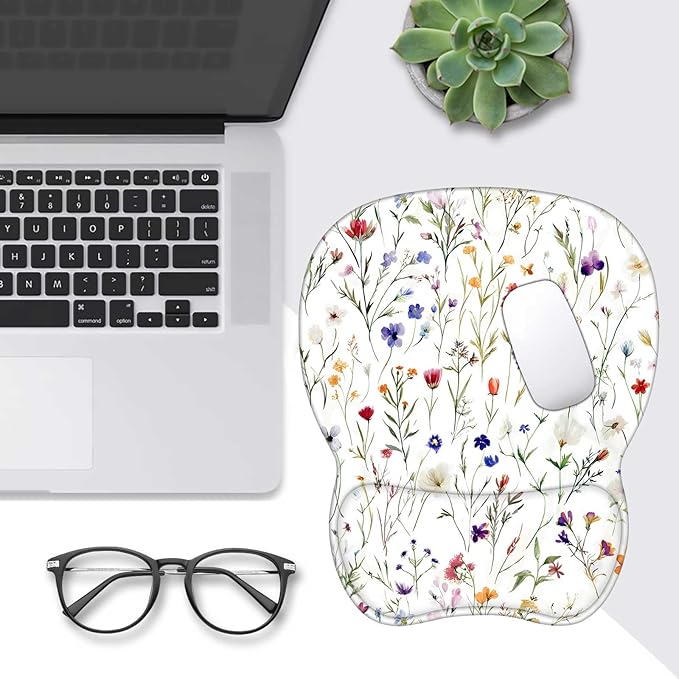 Floral Ergonomic Mouse Pad With Wrist Support | Comfortable Gel Wrist Rest for Computer and Laptop | Pain Relief Mousepad With Non-Slip PU Base for Gaming