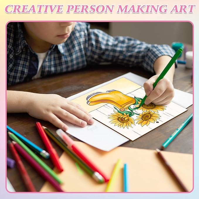 COCHIE 10 Pieces Large Sunflowers Unfinished Wood Crafts to Paint for Adults and Kids, Bulk Predrilled Wooden Ornaments for Painting, Summer Sunflower Paintable Wood Slices Craft Supplies with Ropes