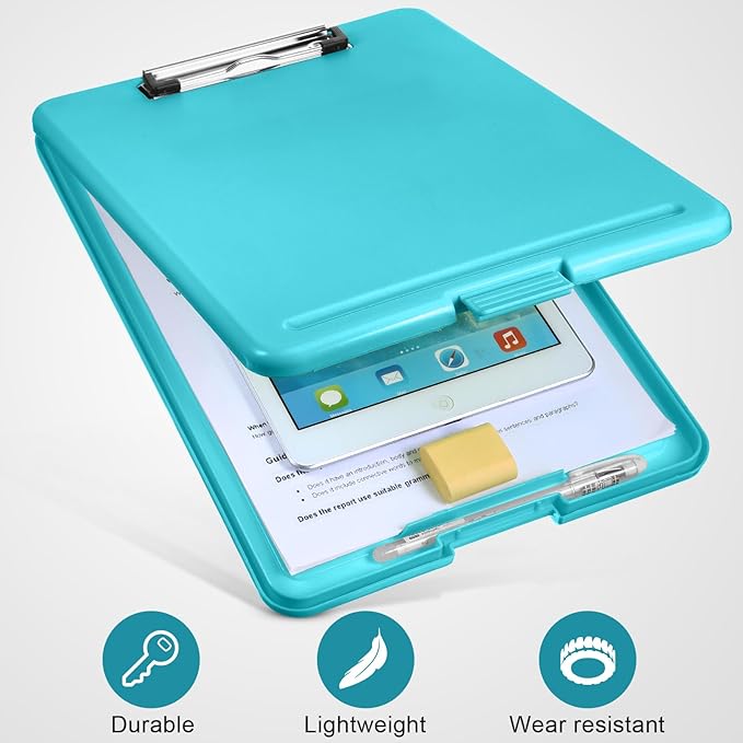 10 Pieces Clipboard with Storage Plastic Storage Clipboard Nursing Clip Board Foldable Clip Board with Low Profile Clip for Home Office School, Size 9.5 x 13.5 Inch(Bright Color)