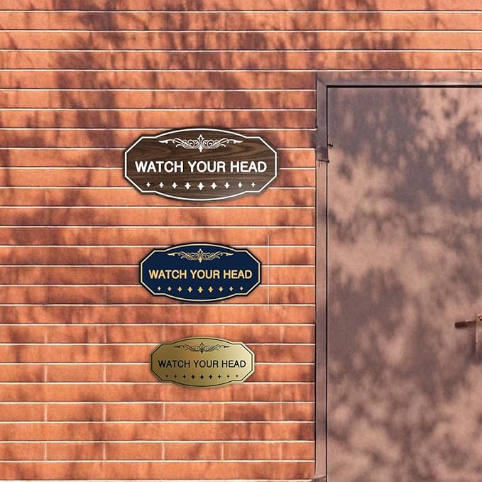 Signs ByLITA Victorian Watch Your Head Sign (Navy Blue/White) - Large 2 Pack