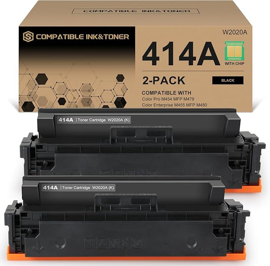414A Toner Cartridges Black (with Chip) Works with Color Pro MFP M479fdw M479fdn M454dw M454dn M479dw M455dn M479 M454, Enterprise Laser Jet M455dn M480f Printer | W2020A 414X W2020X, Pack of 2