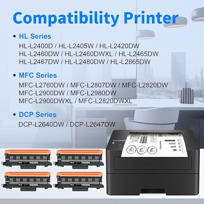 myCartridge Compatible Toner Cartridge Replacement for Brother DCP-L2640DW TN830XL TN830 TN830 XL TN-830 TN-830XL Toner 4PK Use for HL-L2460DW MFC-L2820DW HL-L2405W HL-L2480DW Printer