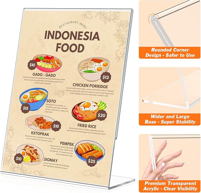 3 Pack Acrylic Sign Holder 8.5x11 Inches, Clear Display Holder, L-Shape Vertical Menu Holder Stand, Flyer Display Stand, Table Paper Holder, Plastic Sign Display Stand for Restaurants, Store, Office