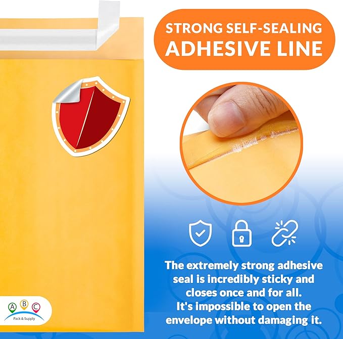 ABC PACK & SUPPLY Yellow Kraft Bubble Mailer Envelopes, 10.5 x 15 Inches. 200 Pack Mail Padded Envelopes Self Seal. Kraft Bubble Mailers. Tear-Resistant Mailing Envelope Padded. Sturdy Paper Mailer