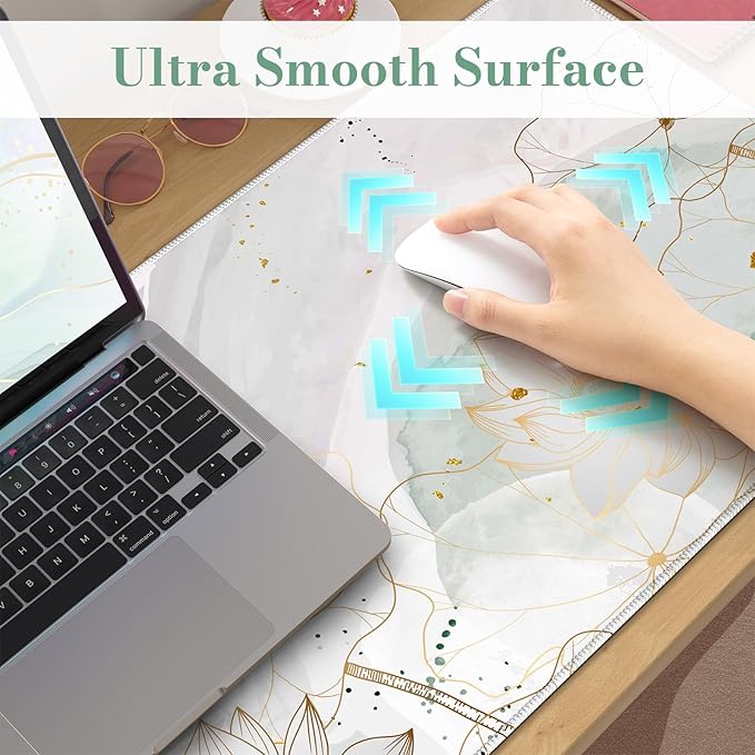 iCasso Desk Cover Mat, Extra Large Lotus Mouse Pad, Desk Pad Mat,Office Matt for Desktop Protector, Anti-Slip XXL Big Mousepad with Stitched Edges for Laptop Computer Keyboard(Green Lotus Leaf)