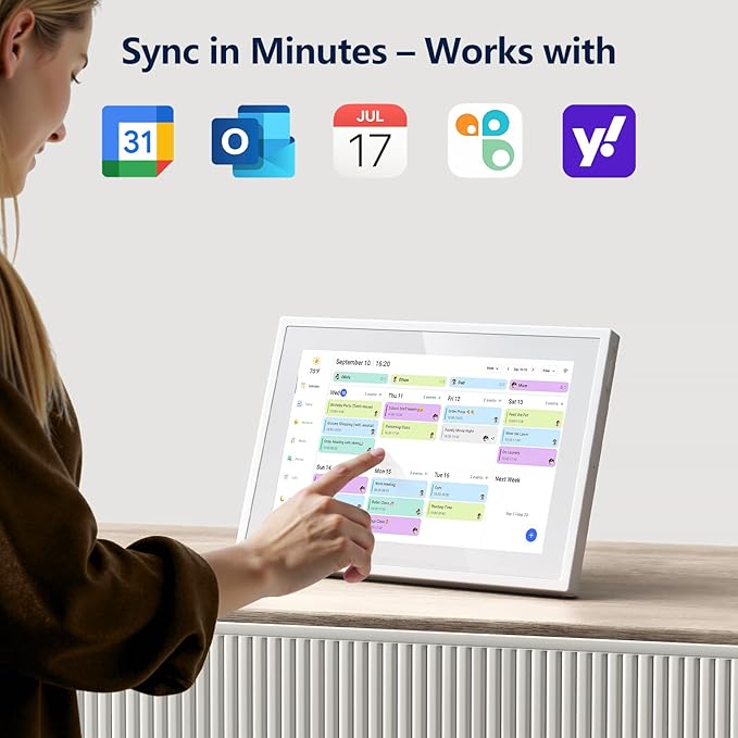 Digital Calendar, 10.1 Inch Smart Electronic Desk Calendar & Chore Chart, Touchscreen Interactive Display for Family Schedules with Meal Planner & Picture Frame & Lists