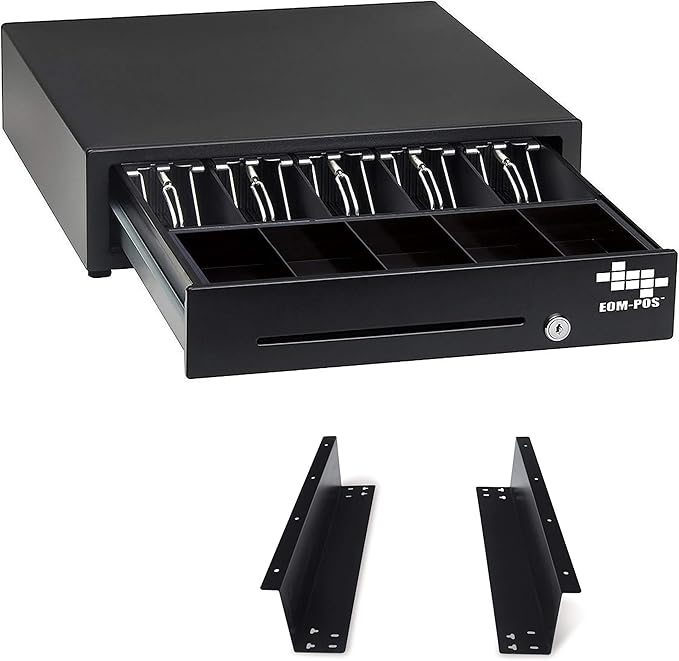 Cash Register Money Drawer + Mounting Brackets for Under Counter Installation. Built in Cable to Connect to Printer. Compatible with Square [Receipt Printer Required](Printer Driven)