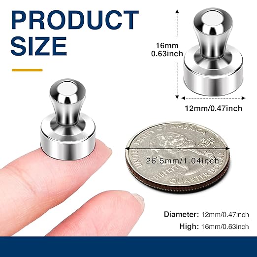 MIKEDE 30 Pcs Silver Neodymium Magnetic Push Pins, Strong Magnets for Whiteboard, Refrigerator, Office, Classroom