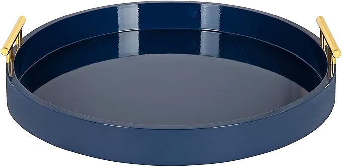 Kate and Laurel Lipton Modern Round Tray, 15.5" Diameter, Navy Blue and Gold, Decorative Accent Tray for Storage and Display
