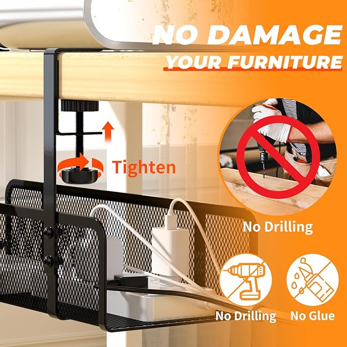 Under Desk Cable Management Tray, Wire Management Desk Cable Organizer Cable Management Box, Cord Organizer Storage for Office, Home