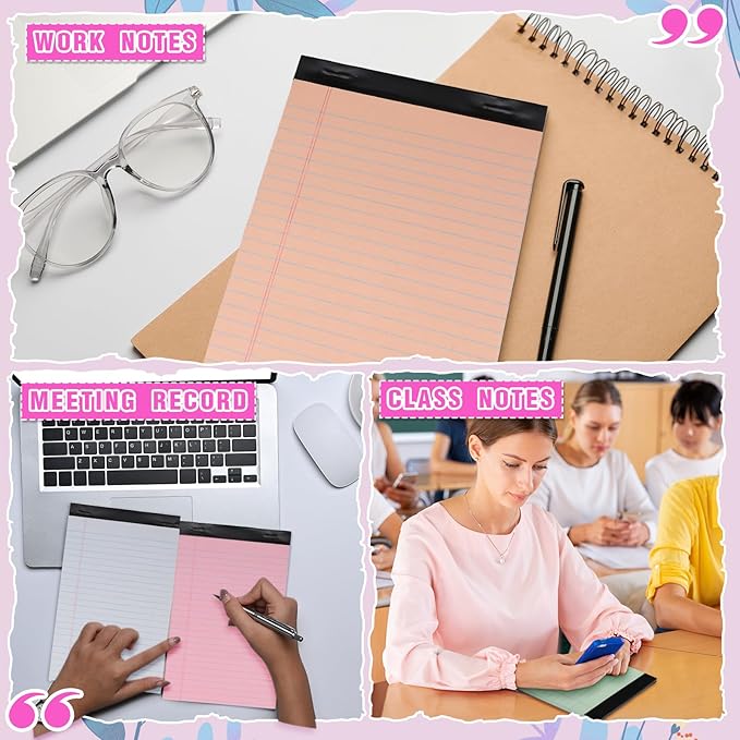 Lincia 12 Pcs 12 Pcs 5" x 8" Small Legal Pads Colored Lined Note Pads Narrow Ruled Writing Notepads 50 Sheets Per Micro Paper Notebook Lined and Perforated for College Office Supplies (Sweet Colors)